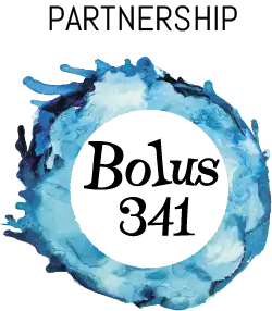 Circular blue watercolor ring with ’Bolus 341’’ text in the center.