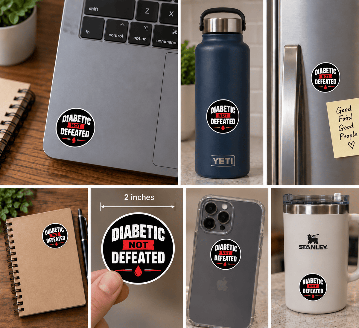 Vinyl Sticker / Not intended for direct skin contact Diabetic Not Defeated Vinyl Stikers